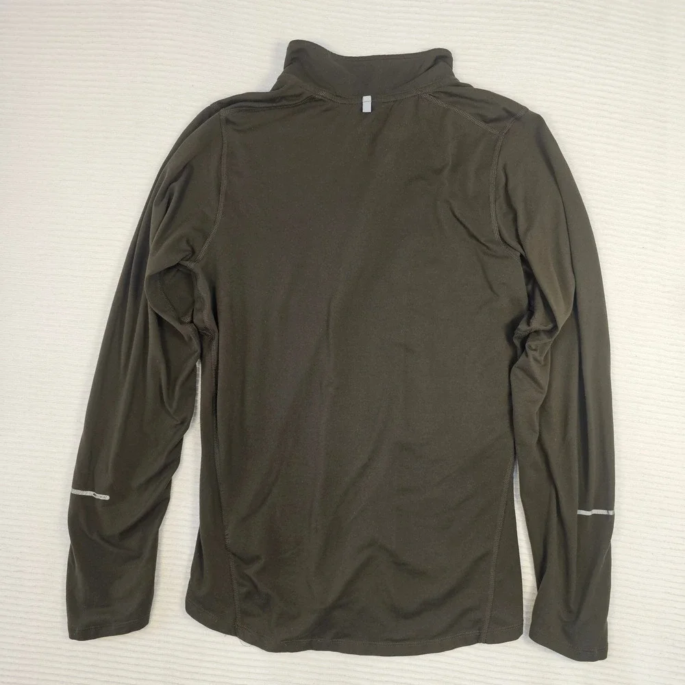 Nike Mens Dri-FIT Quarter‎ Zip Pullover Olive Brown Neon Yellow Running Top S